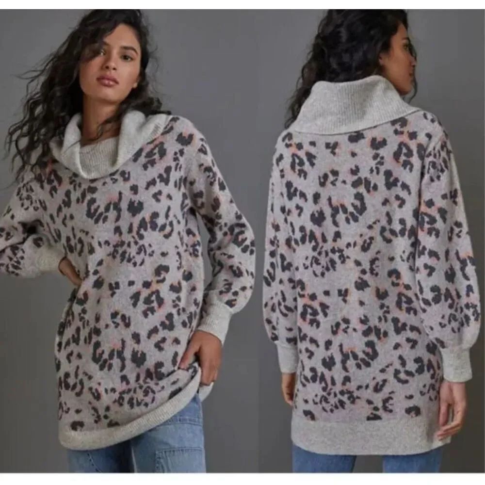 Anthropologie Emmy leopard spot cowl pullover thick sweater